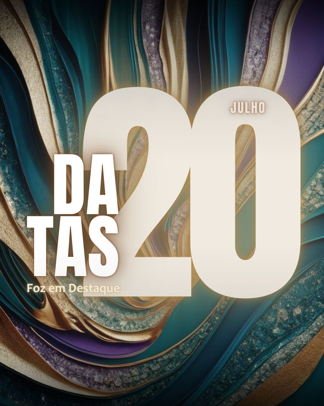 Celebrações e Conquistas na Fronteira 2026 Elementos gráficos sofisticados unindo uma taça de brinde, a lua ao fundo e engrenagens douradas, representando as efemérides do dia 20 de julho de 2026 em Foz do Iguaçu.