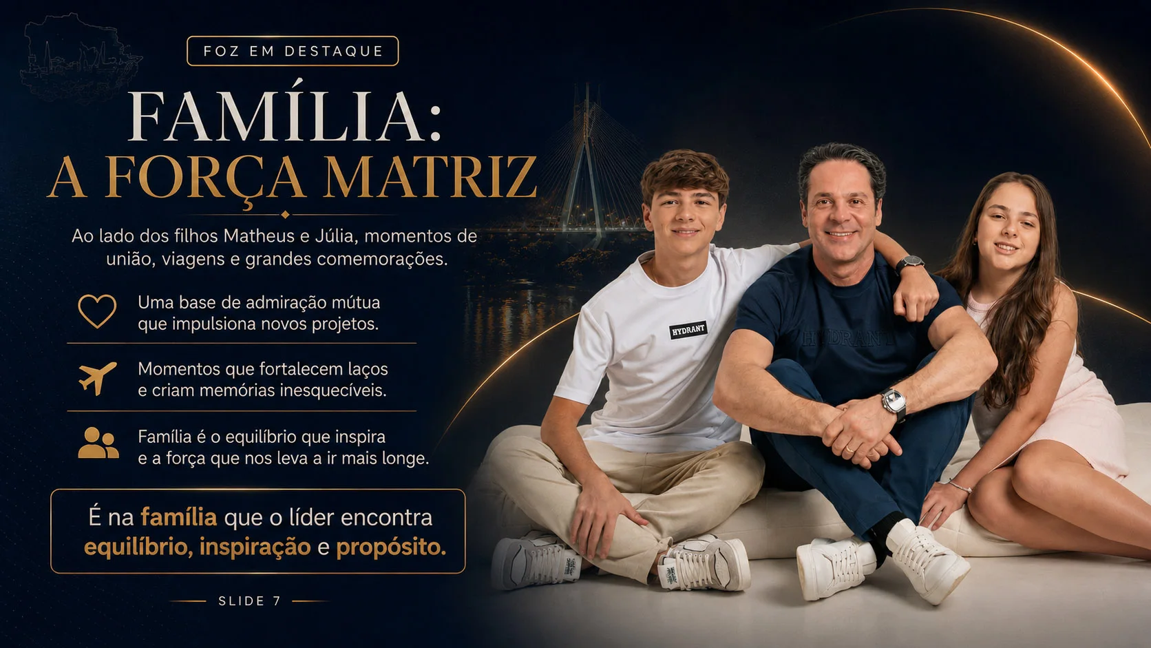 07 O Verdadeiro Legado: A cumplicidade e a inspiração familiar ao lado dos filhos, Matheus e Júlia.