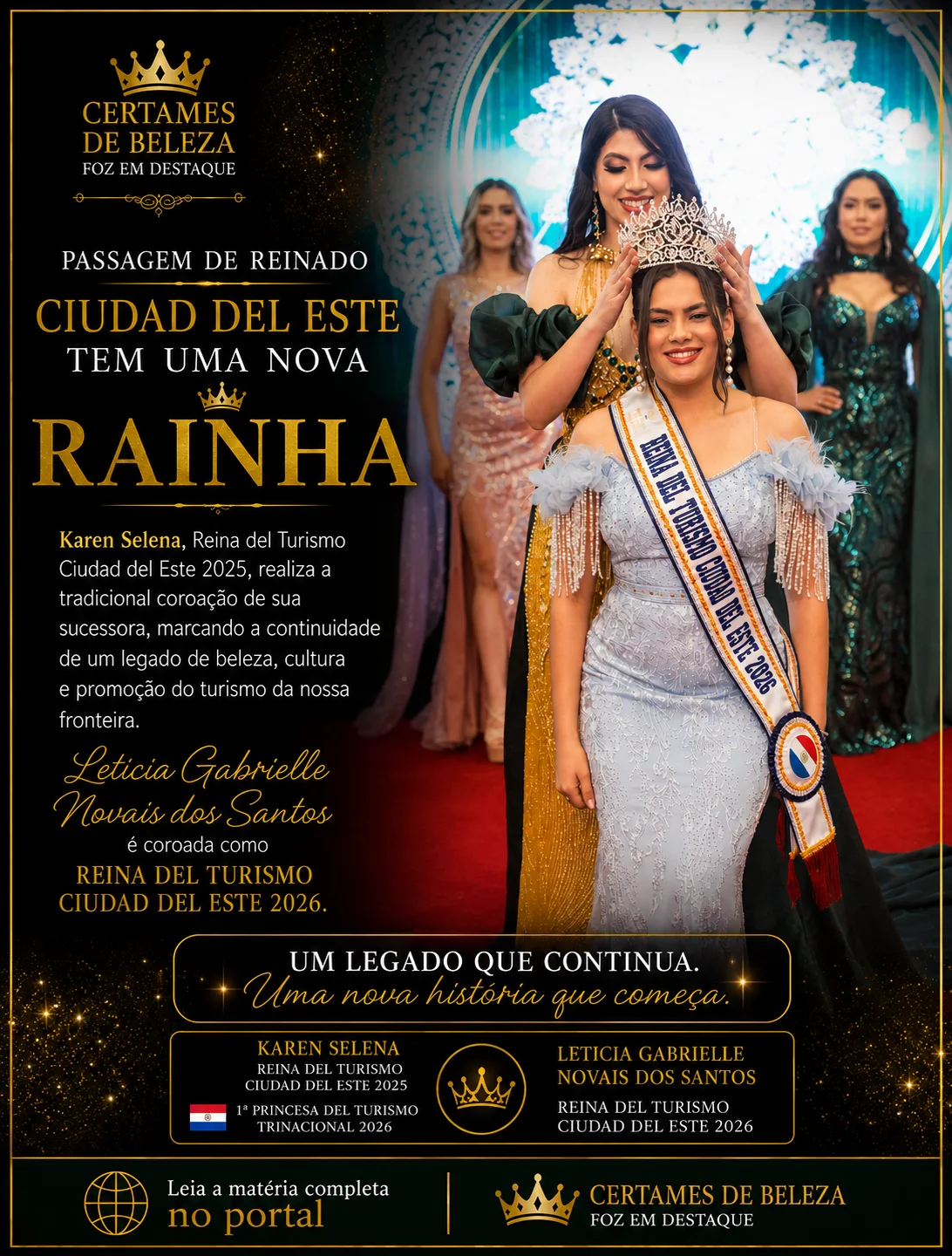 ChatGPT Image 21 de ago. de 2026, 13 51 22 Leticia Gabrielle Novais Dos Santos foi coroada Reina Del Turismo Ciudad Del Este 2026.