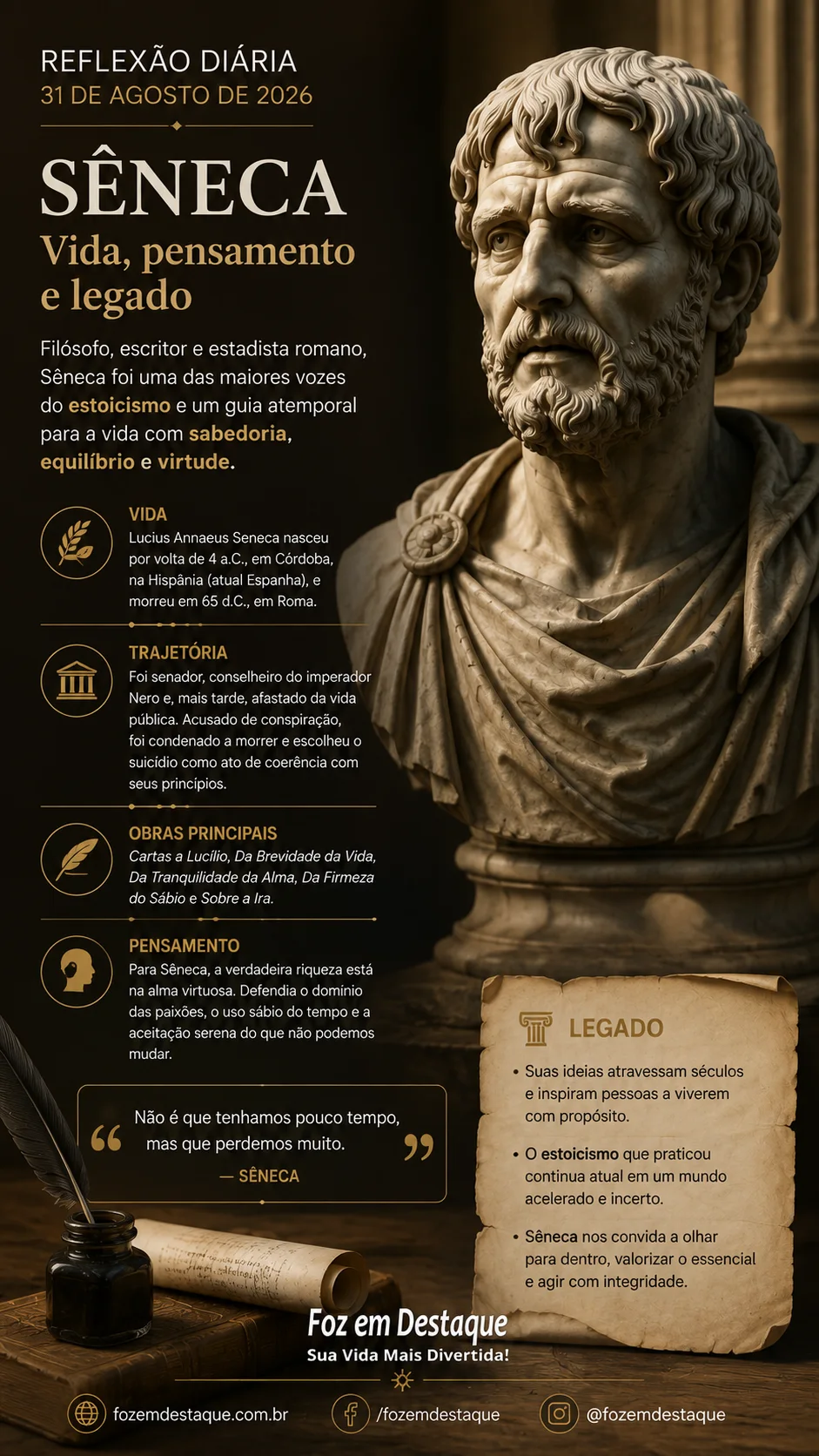 Reflexão com Sêneca sobre tempo, prioridades e presença.