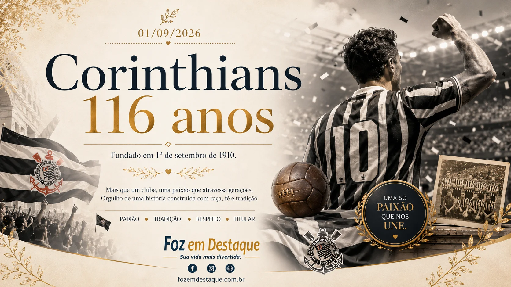 04 Aniversario do Corinthians Horizontal 01 09 2026 Corinthians: uma história que começou em 1º de setembro