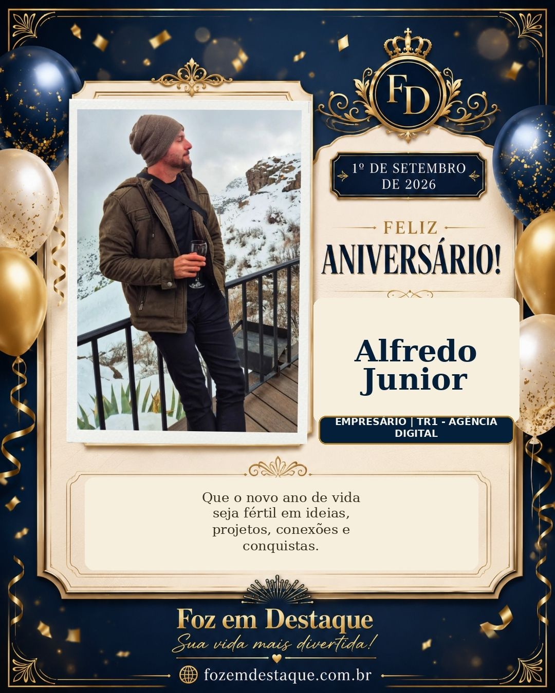 aniversários de 1º de setembro Alfredo Junior Empresário | TR1 - Agência Digital
