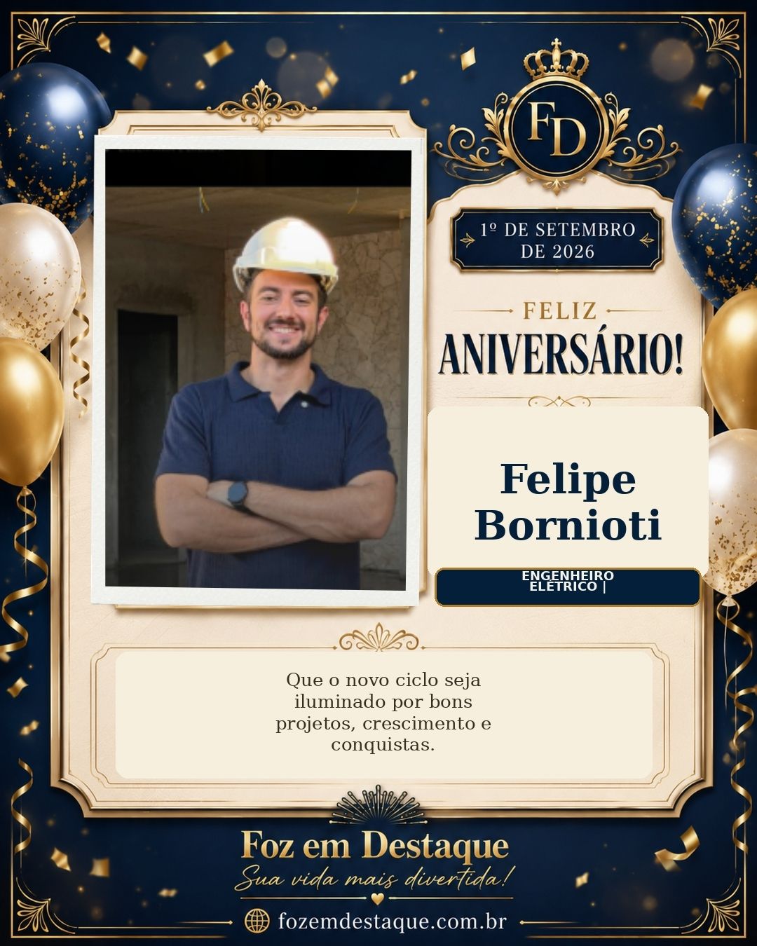 aniversários de 1º de setembro Felipe Bornioti Engenheiro Elétrico | Bornioti Engenharia e Energia