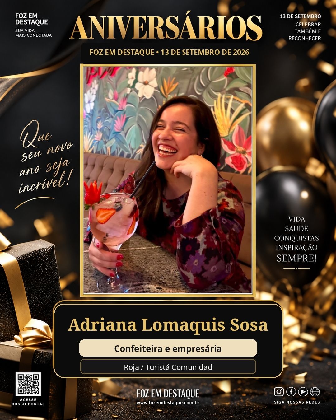 homenageados de 13 de setembro Adriana Lomaquis Sosa Confeiteira e empresária — Roja / Turistá Comunidad