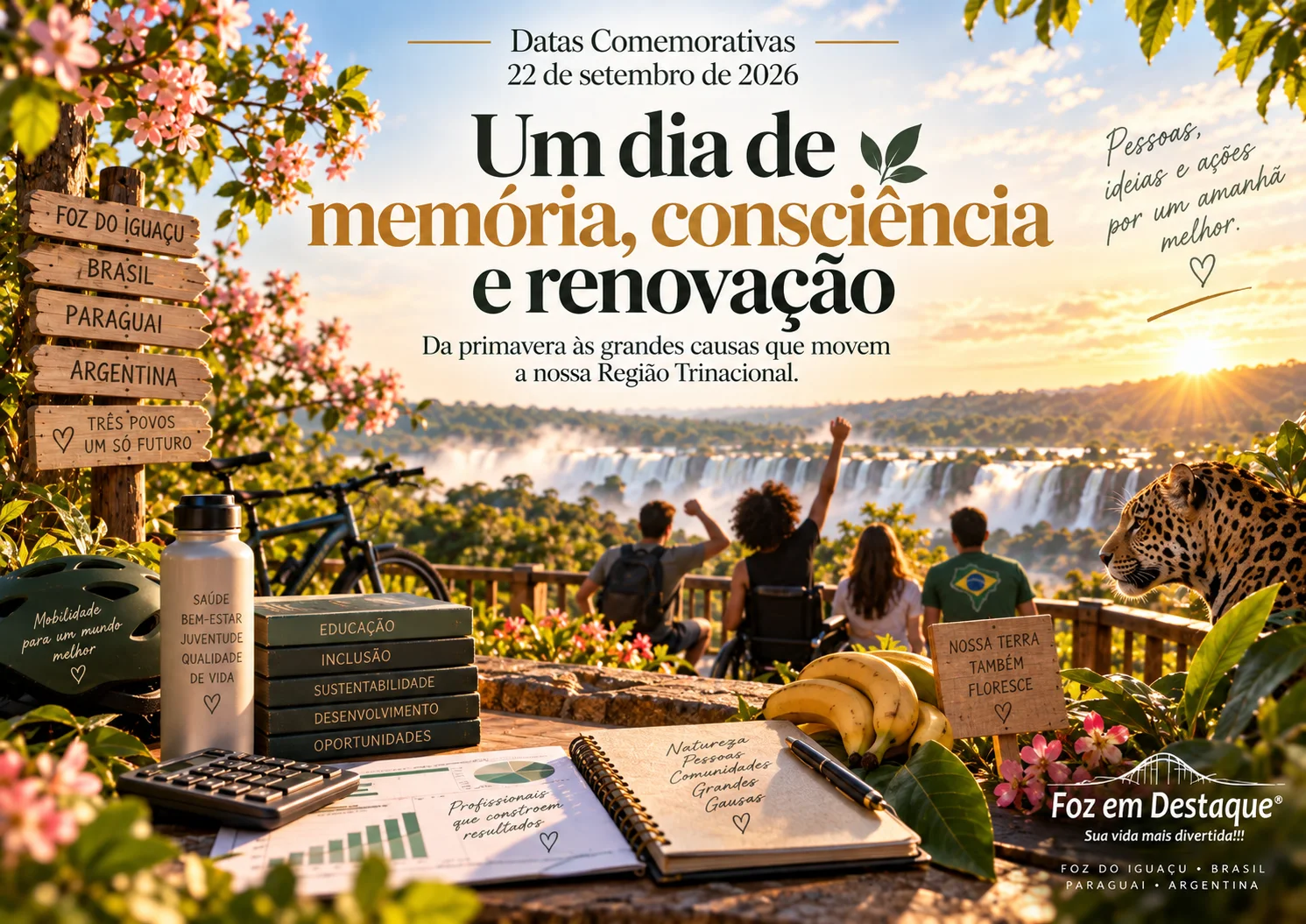 datas-comemorativas-22-setembro-primavera-foz-em-destaque.jpg Fotografia vibrante com iluminação matinal destacando flores nativas e botânica característica da Região Trinacional, simbolizando o equinócio de primavera no hemisfério sul em 22 de setembro.