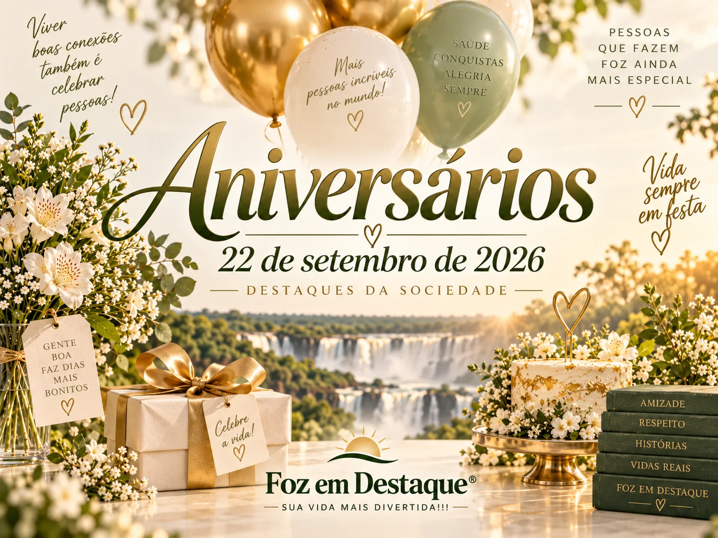 Aniversariantes de 22 de setembro Homenagem coletiva aos aniversariantes do dia 22 de setembro no Foz em Destaque.