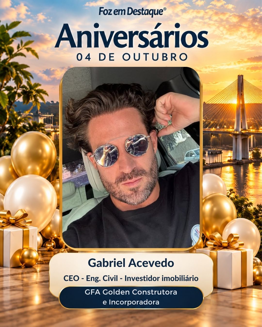 Aniversariantes 04 de outubro Foz do Iguaçu Gabriel Acevedo