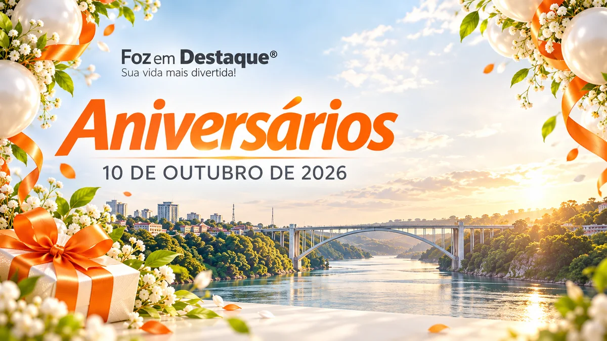 aniversariantes-10-de-outubro-foz-em-destaque Cartão comemorativo do portal Foz em Destaque celebrando os aniversariantes de 10 de outubro.