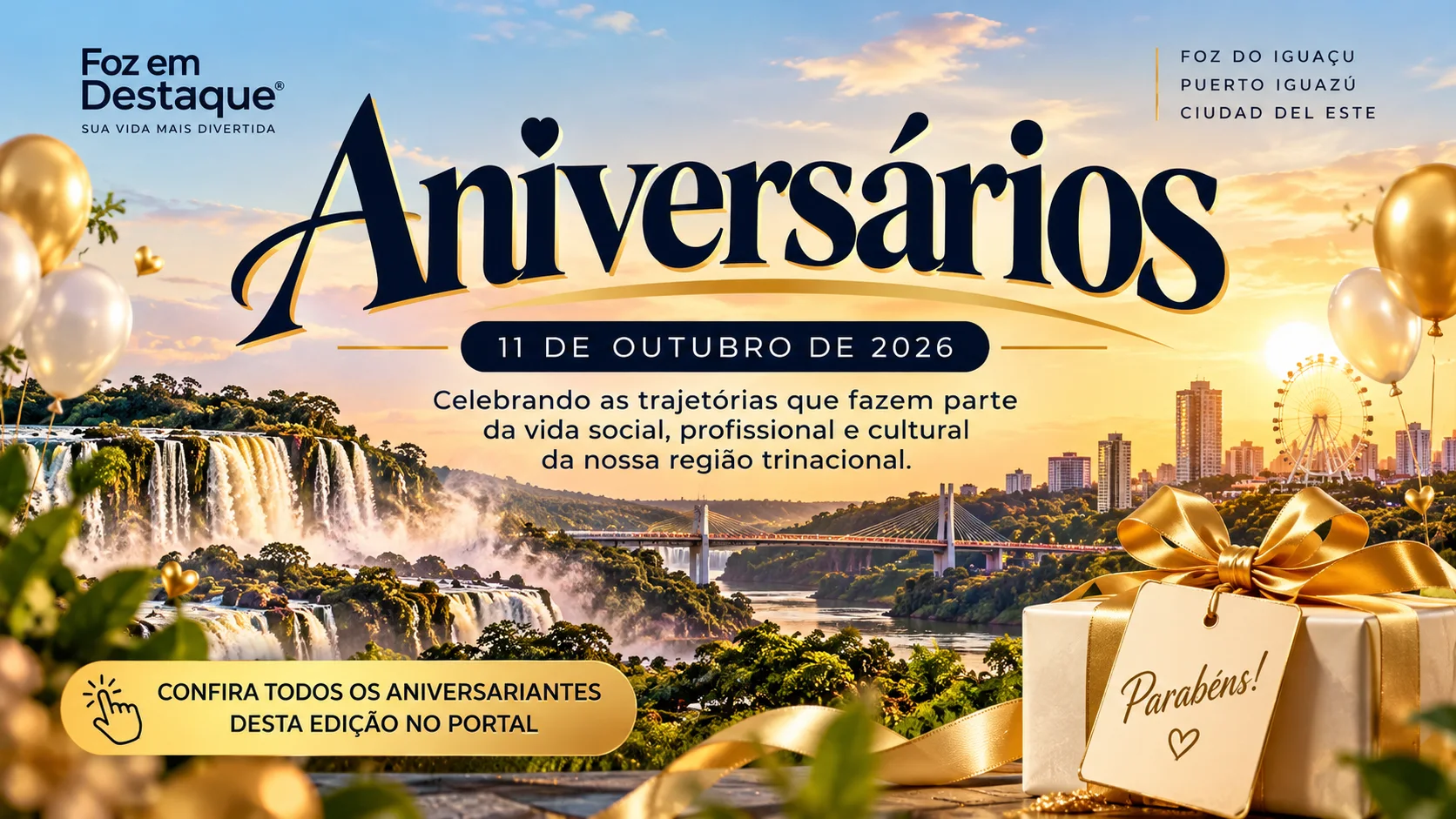 Talentos e Lideranças — Aniversariantes 11/10/2026 Homenagem aos aniversariantes do dia 11 de outubro na Região Trinacional.
