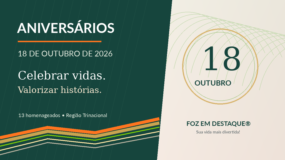 Talentos e Lideranças — Aniversariantes 18/10/2026 Homenagem aos aniversariantes do dia 18 de outubro na Região Trinacional.