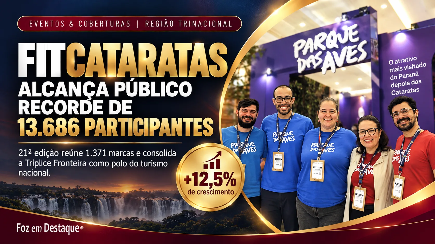 Sucesso Histórico e Recorde de Público no FITCataratas 2026 Fotografia horizontal do pavilhão de exposições do Rafain Palace repleto de participantes e estandes do FITCataratas em Foz do Iguaçu.