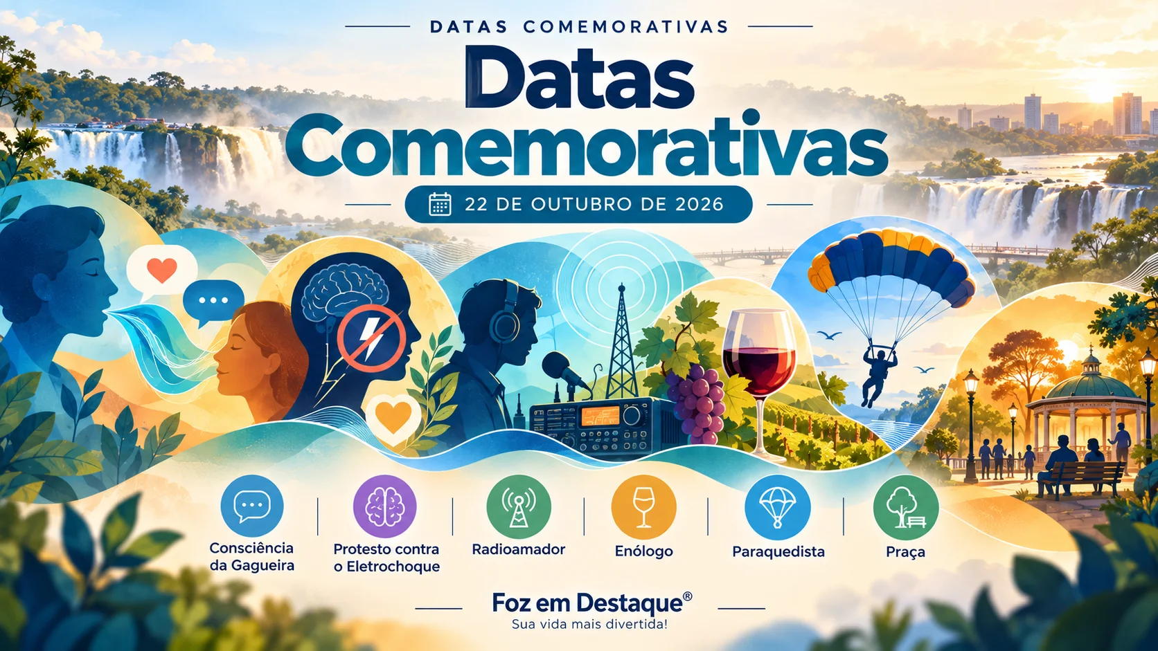 Datas Comemorativas — 22 de Outubro de 2026 Fotografia horizontal do nascer do sol no Parque Nacional do Iguaçu em Foz do Iguaçu.