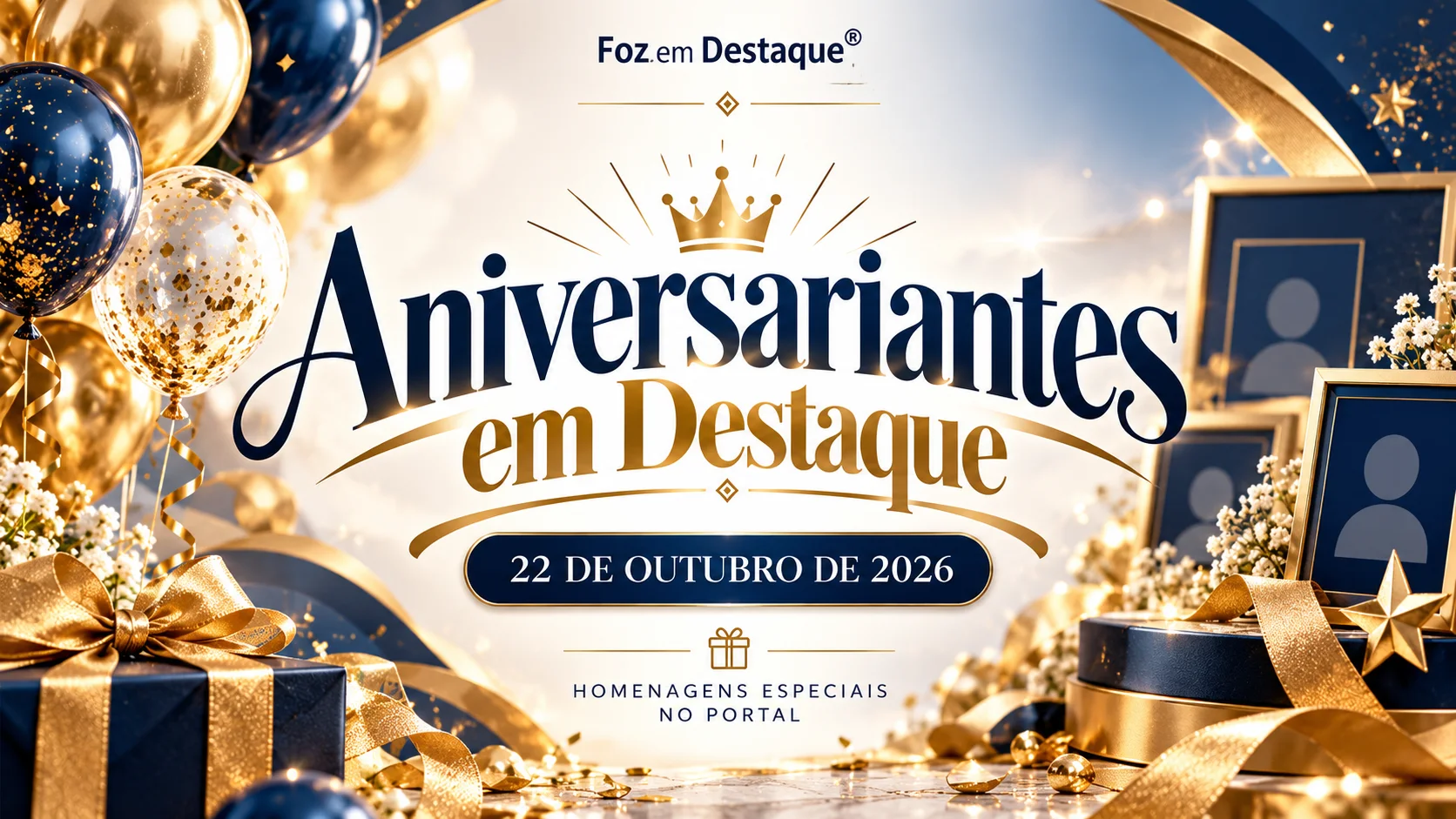 Aniversariantes de 22 de Outubro — Foz em Destaque Imagem horizontal festiva celebrando os aniversariantes de 22 de outubro.