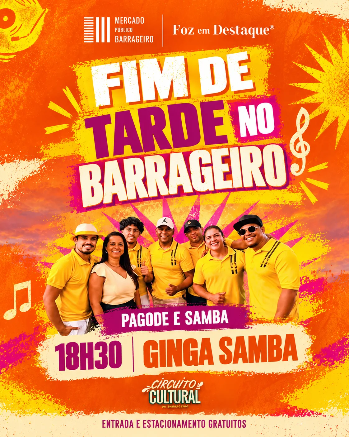 Mercado Público Barrageiro programação outubro Fim de Tarde no Barrageiro (25/10): Samba e Pagode com Ginga Samba